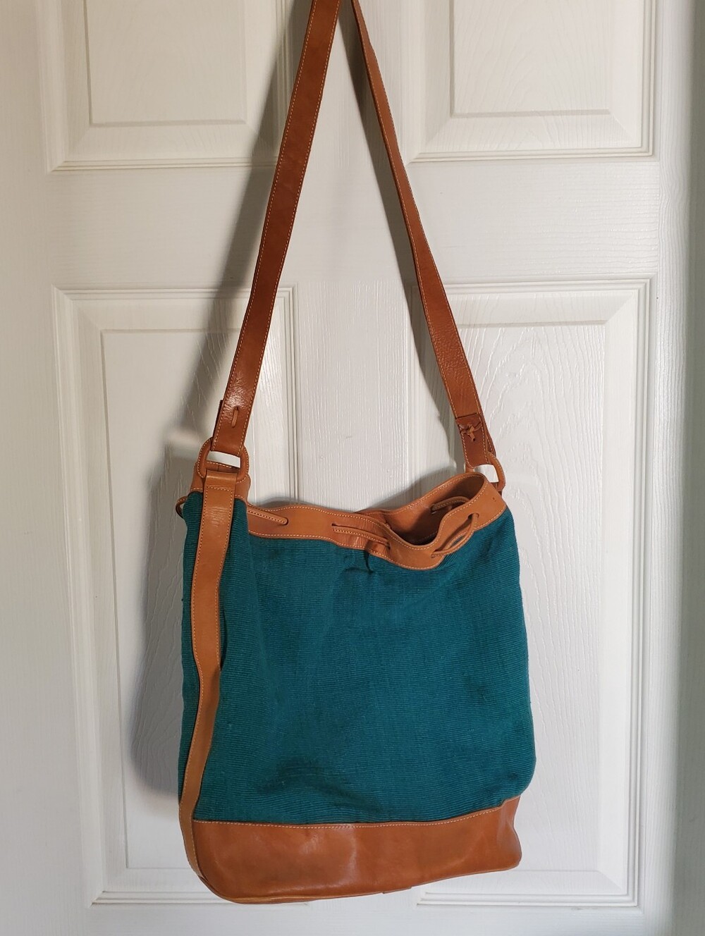 Tan & Teal Heavy Cotton Shoulder Bag - Unbranded